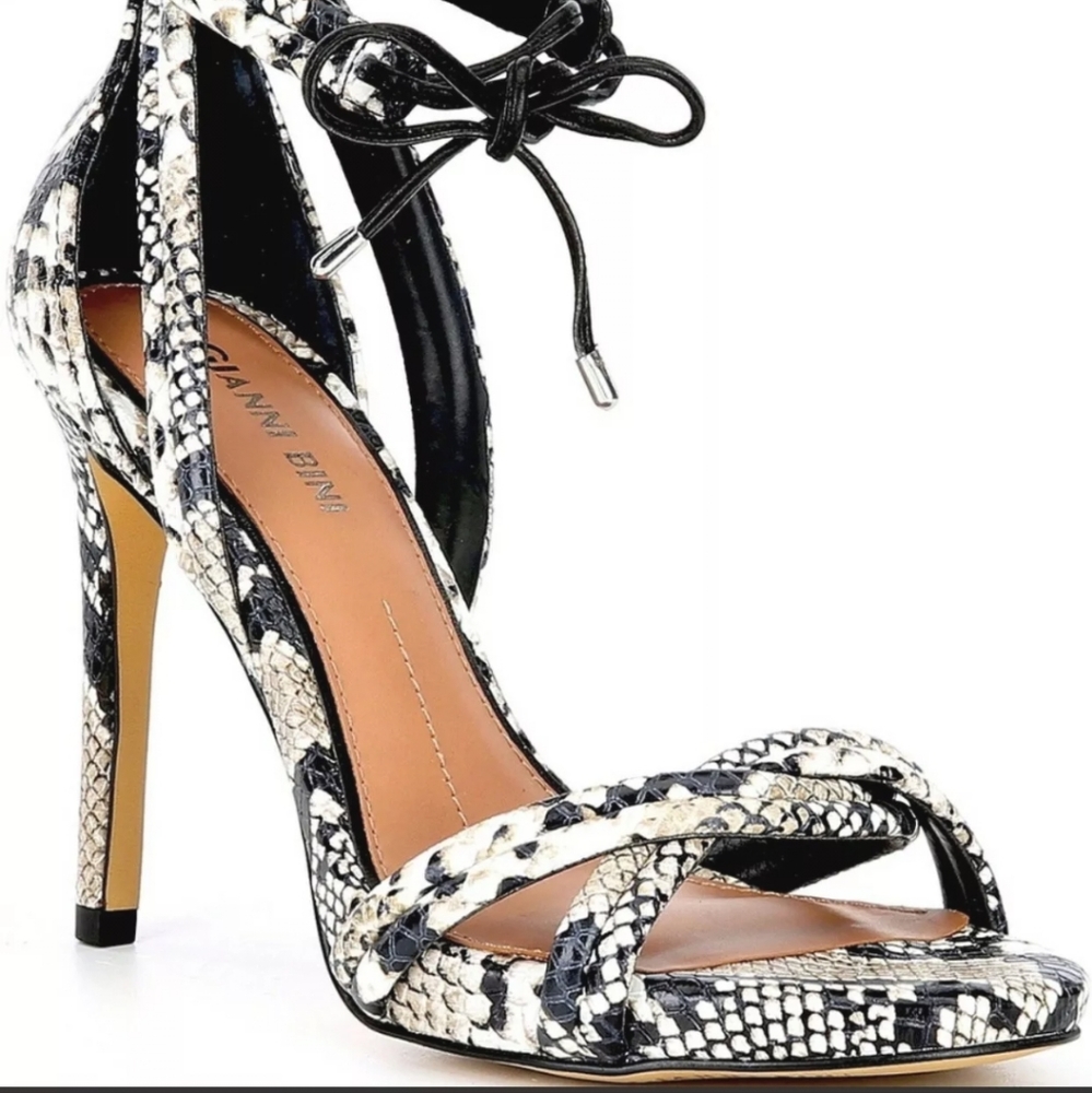 Gianni bini abbrie snake print ankle strap sandals